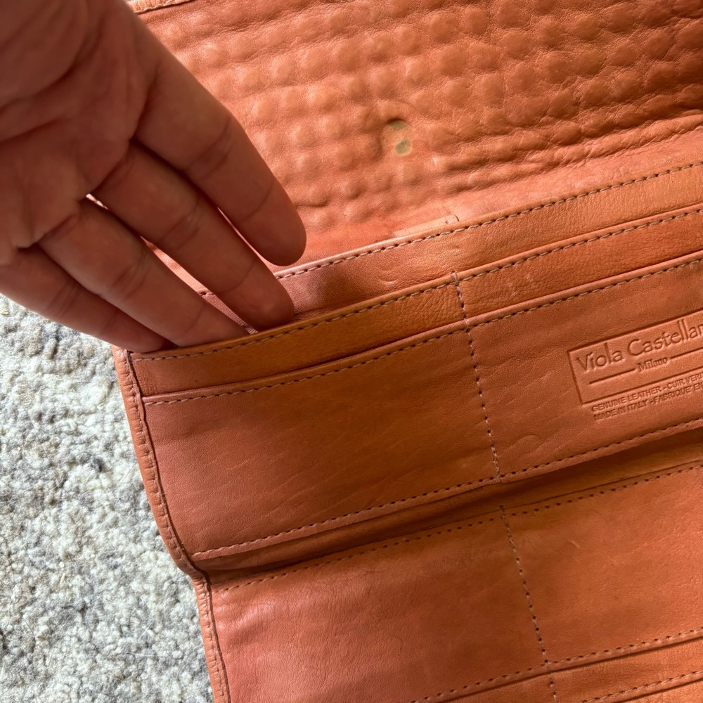 Viola Castellani Women's Vintage Italian Leather Studded Trifold Clutch Wallet - Picture 9 of 15